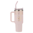With God All Things Are Possible Pink Large Stainless Steel Mug with Handle and Straw