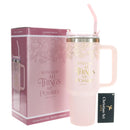 With God All Things Are Possible Pink Large Stainless Steel Mug with Handle and Straw