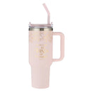 With God All Things Are Possible Pink Large Stainless Steel Mug with Handle and Straw