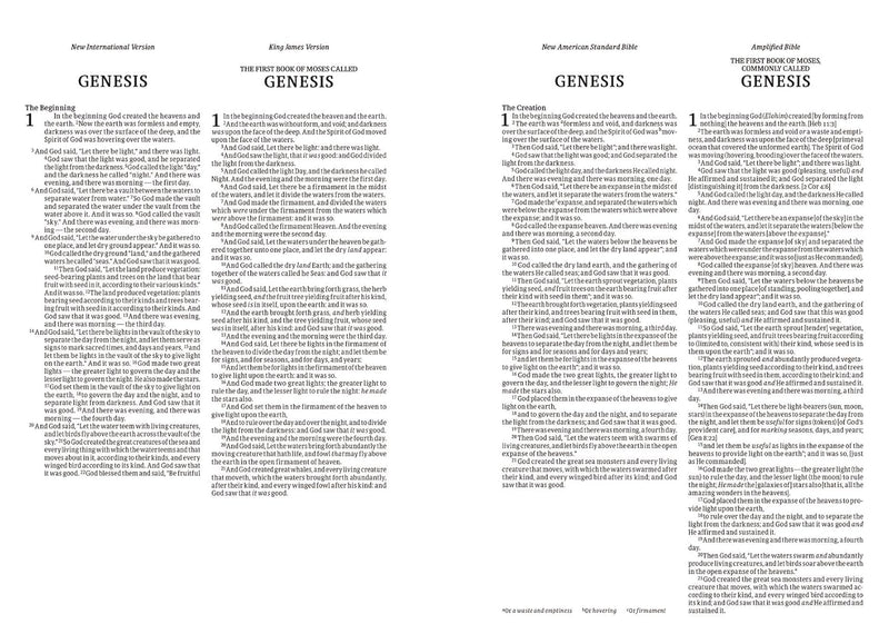 NIV, KJV, NASB, Amplified, Parallel Bible, Hardcover: Four Bible Versions Together for Study and Comparison