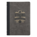 Be Strong and Courageous Black and Grey Leather Journal