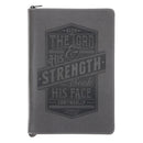 Seek the Lord & His Strength, Seek His Face Grey Faux leather Journal with Zipped Closure