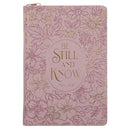 Be Still and Know Floral Pink Faux Leather Journal with Zipped Closure