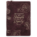She Is Clothed with Strength and Dignity Burgundy Faux Leather Journal with Zipped Closure
