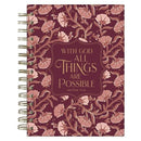 Journal Spiral-Bound Burgundy Floral with God Matt. 19:26