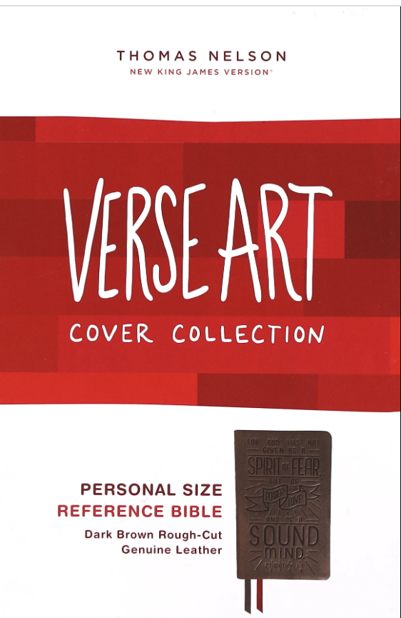 NKJV, Personal Size Reference Bible, Verse Art Cover Collection, Genuine Leather, Brown, Red Letter, Comfort Print