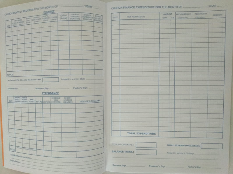 CHURCH FINANCE AND ATTENDANCE RECORD BOOK