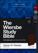 NKJV, Wiersbe Study Bible, Genuine Leather, Brown, Red Letter, Comfort Print