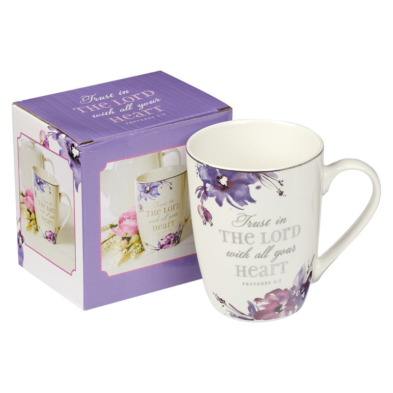 MUG/ Trust in the LORD Purple Floral Ceramic Coffee Mug - Proverbs 3:5