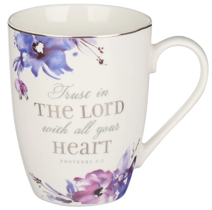 MUG/ Trust in the LORD Purple Floral Ceramic Coffee Mug - Proverbs 3:5