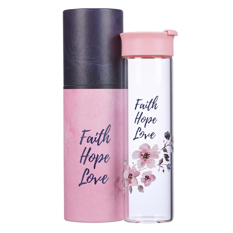 Water Bottle Glass-Faith Hope Love